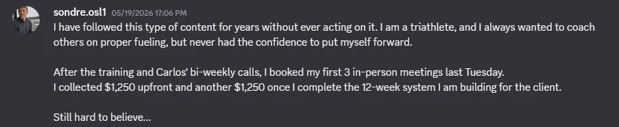 Sondre Haugen, first 3 clients, $1,250 upfront